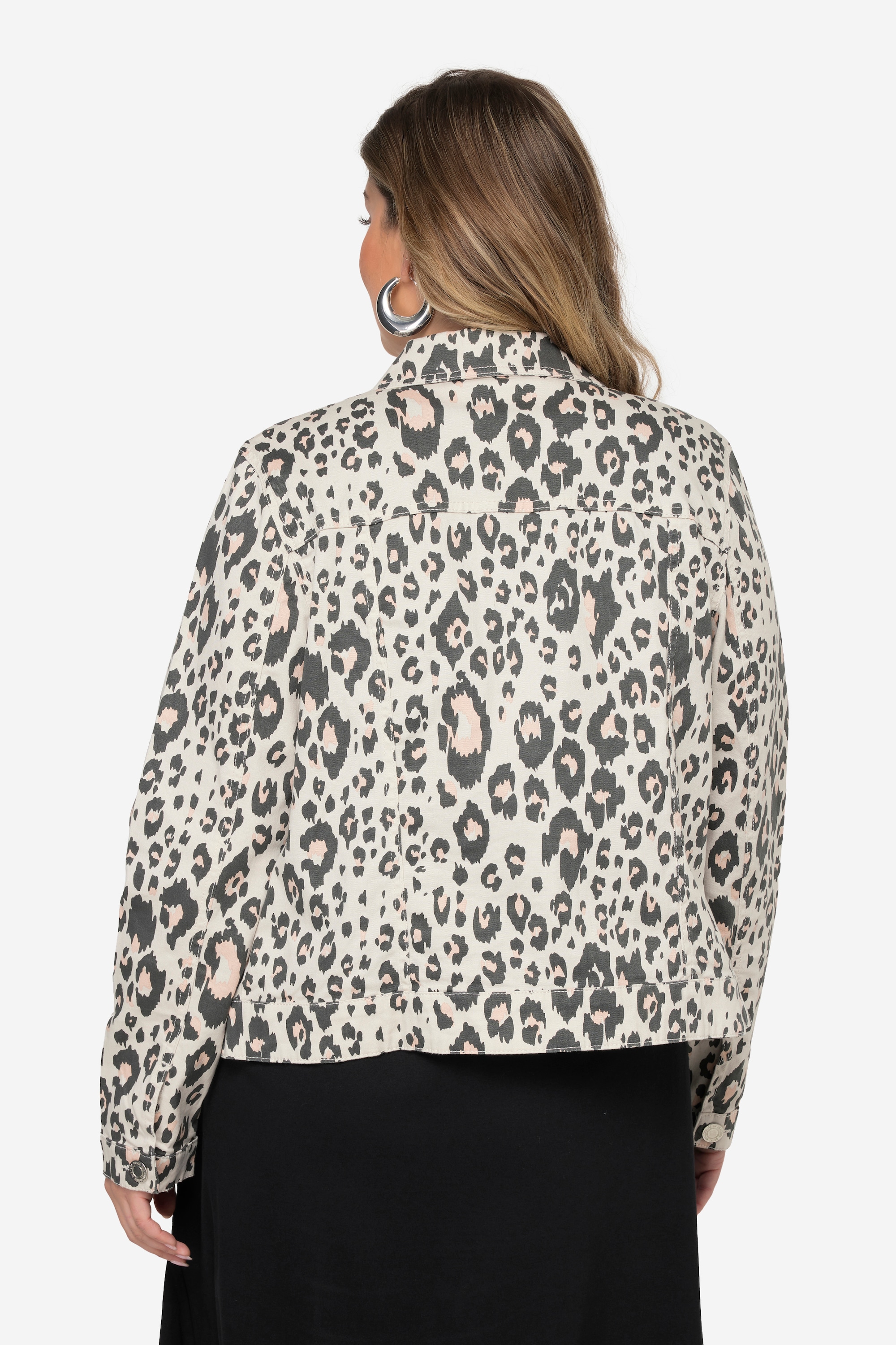 MIAMODA Damen große Größen Jeansjacke Leo Muster Hemdkragen Langarm 832899