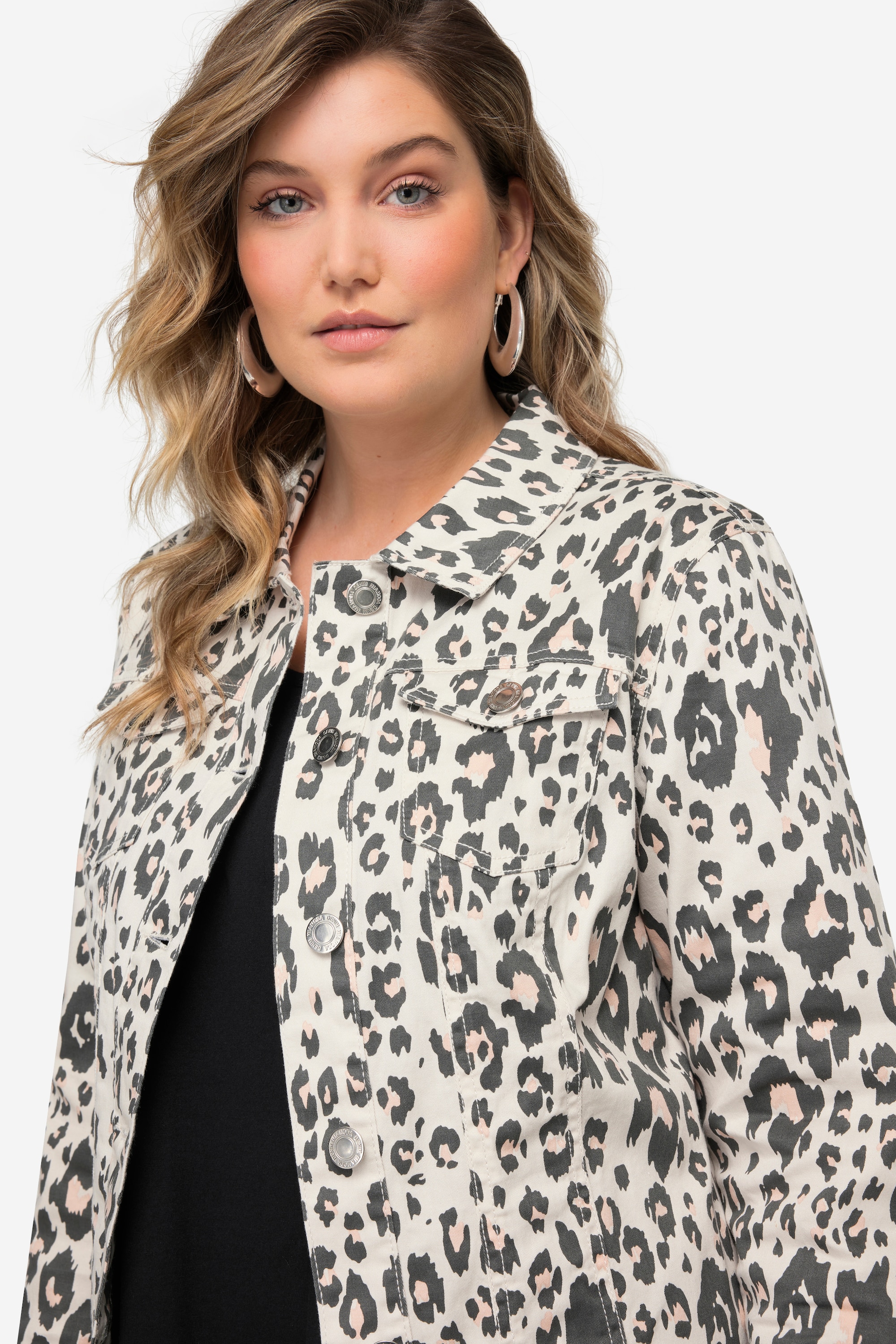 MIAMODA Damen große Größen Jeansjacke Leo Muster Hemdkragen Langarm 832899