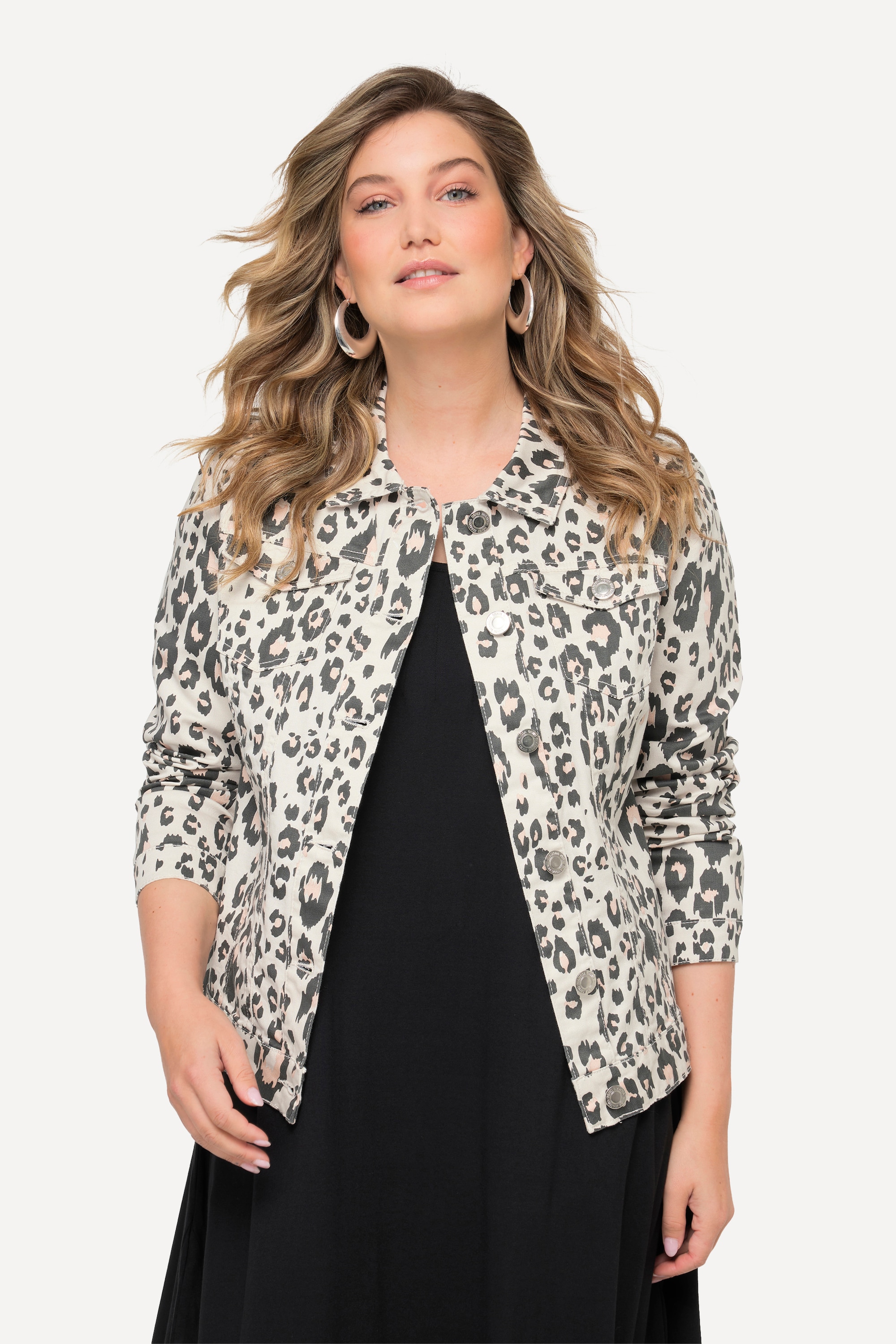 MIAMODA Damen große Größen Jeansjacke Leo Muster Hemdkragen Langarm 832899