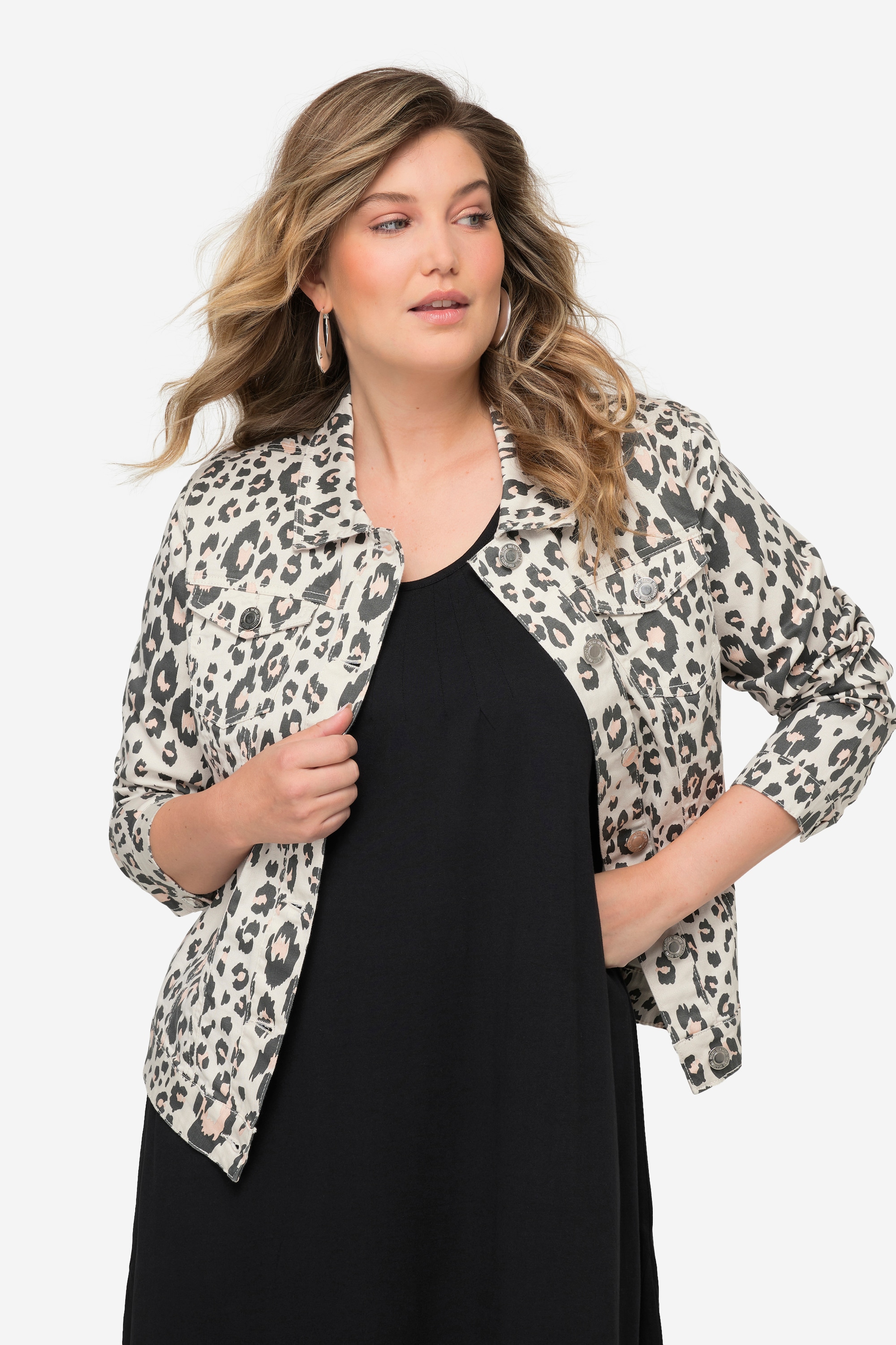 MIAMODA Damen große Größen Jeansjacke Leo Muster Hemdkragen Langarm 832899