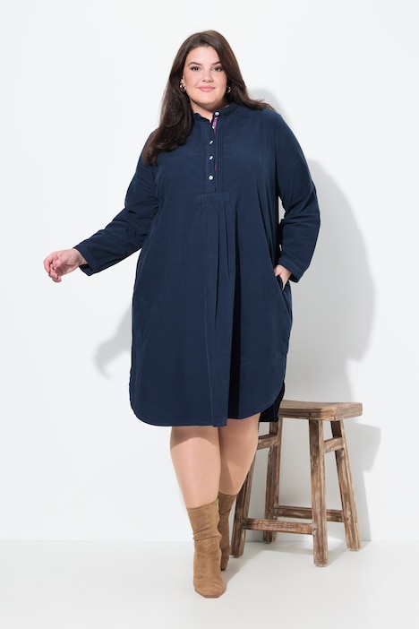 Pleated Long Sleeve Corduroy Dress