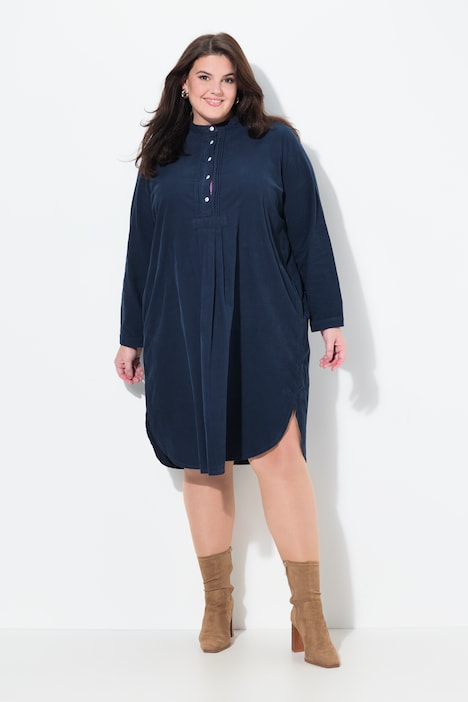 Pleated Long Sleeve Corduroy Dress