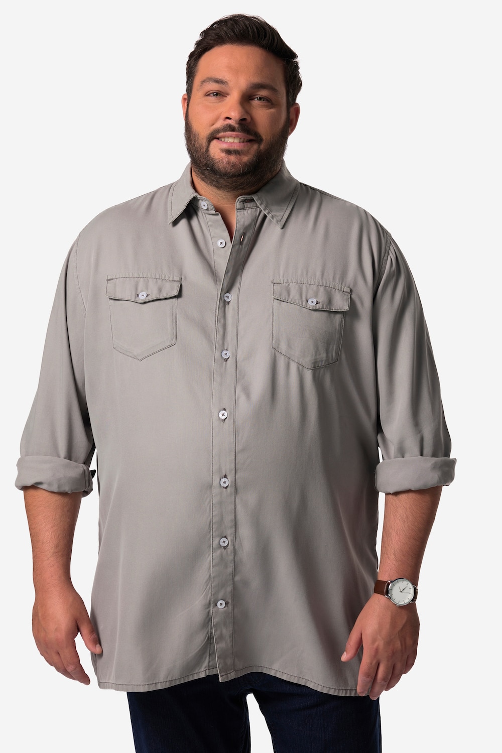 Stora storlekar Skjorta med jeanslook, Her, grå, storlek: 4XL, Syntetfibrer, Men Plus