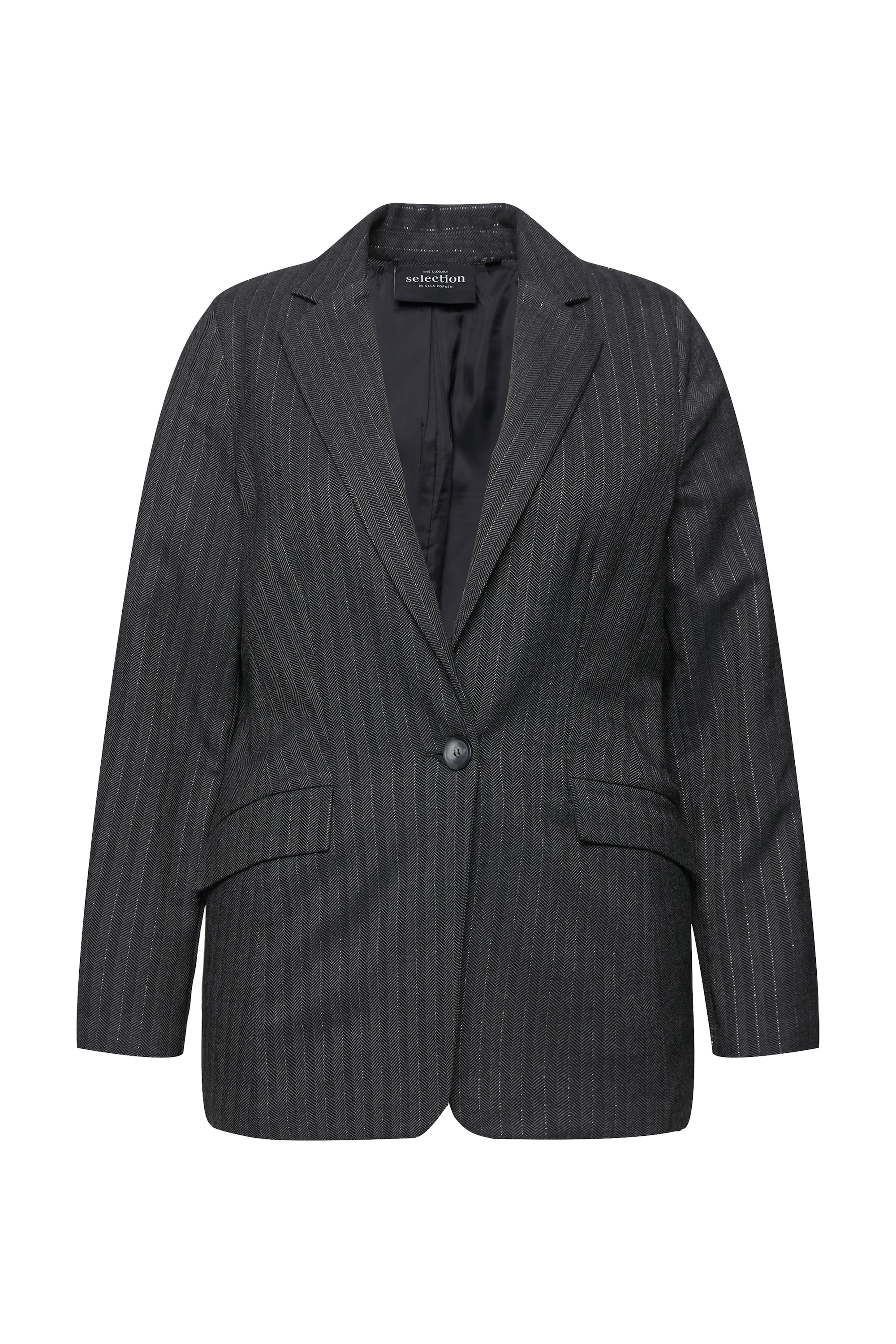 Ulla Popken Damen große Größen Blazer Fischgratmuster Lurex Reverskragen
