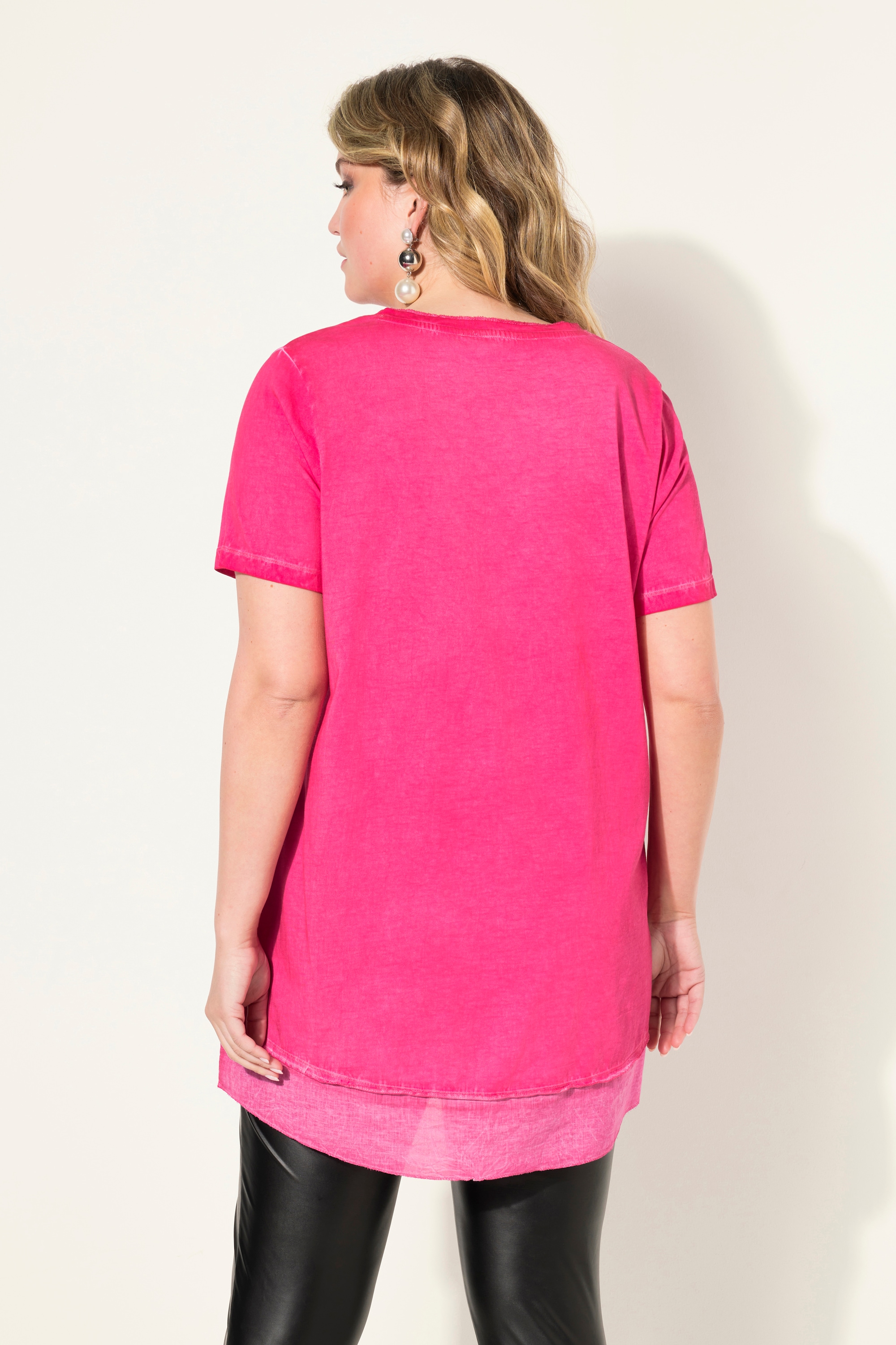 MIAMODA Damen große Größen T Shirt cold dyed verzierter Druck V Ausschnitt