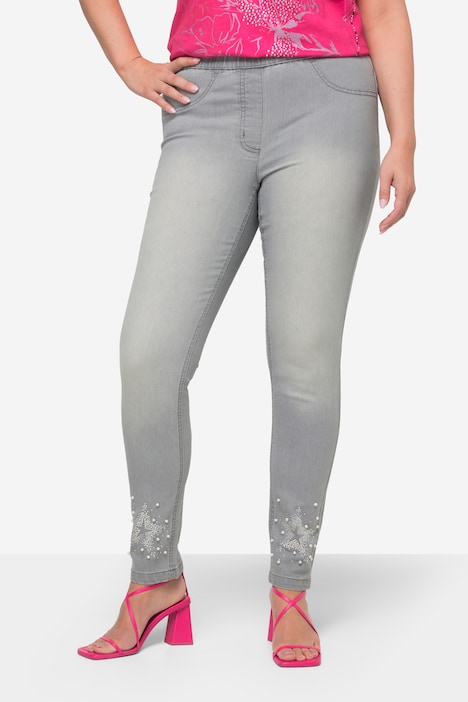 7/8 jegging, slim fit, ster en parels op de zoom, elastische tailleband