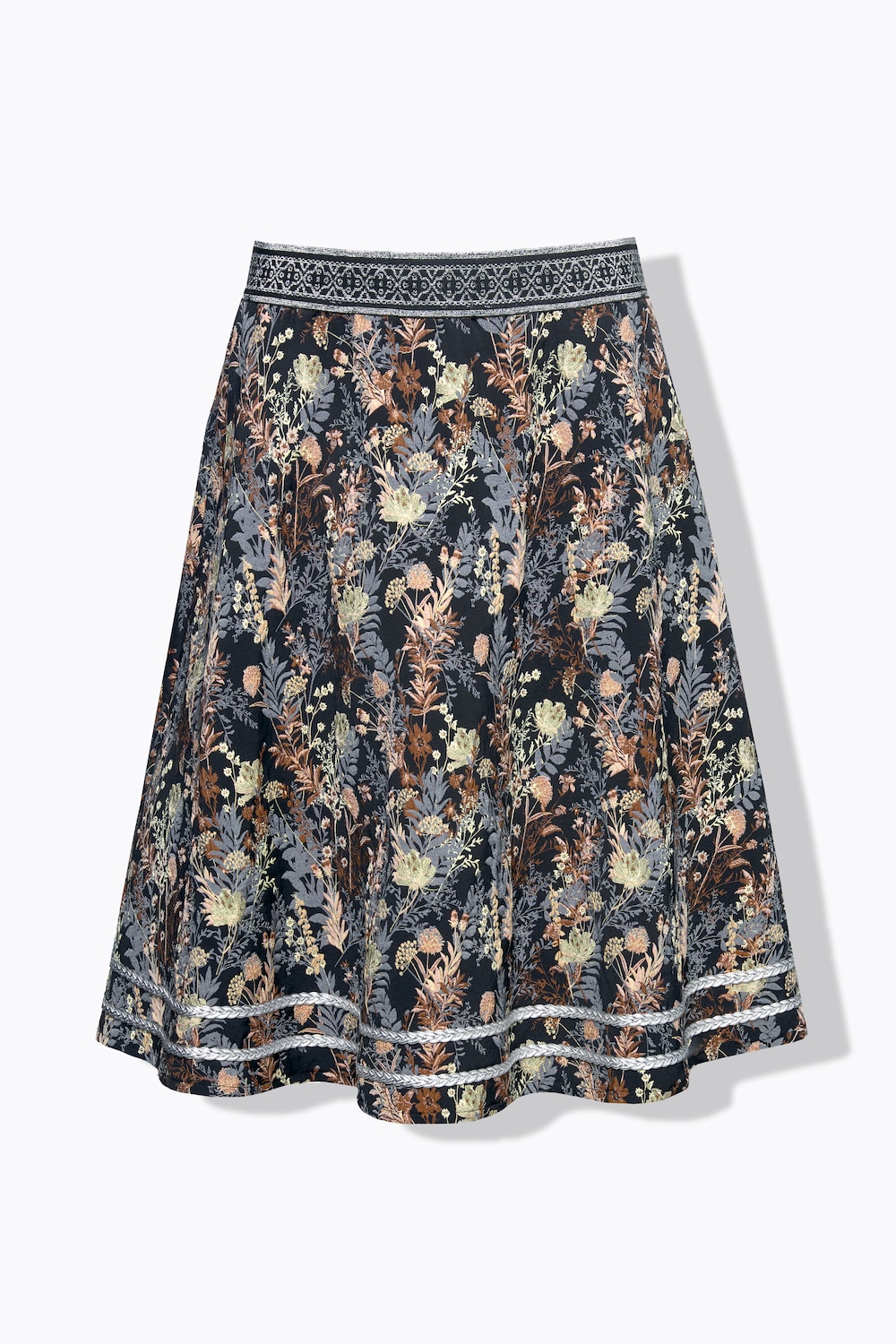 Stora storlekar Midikjol i jacquard, Dam, svart, storlek: 60, Polyester/Viskos, Ulla Popken