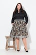 Jacquard midi-nederdel, A-form, elastisk linning, glittersnor