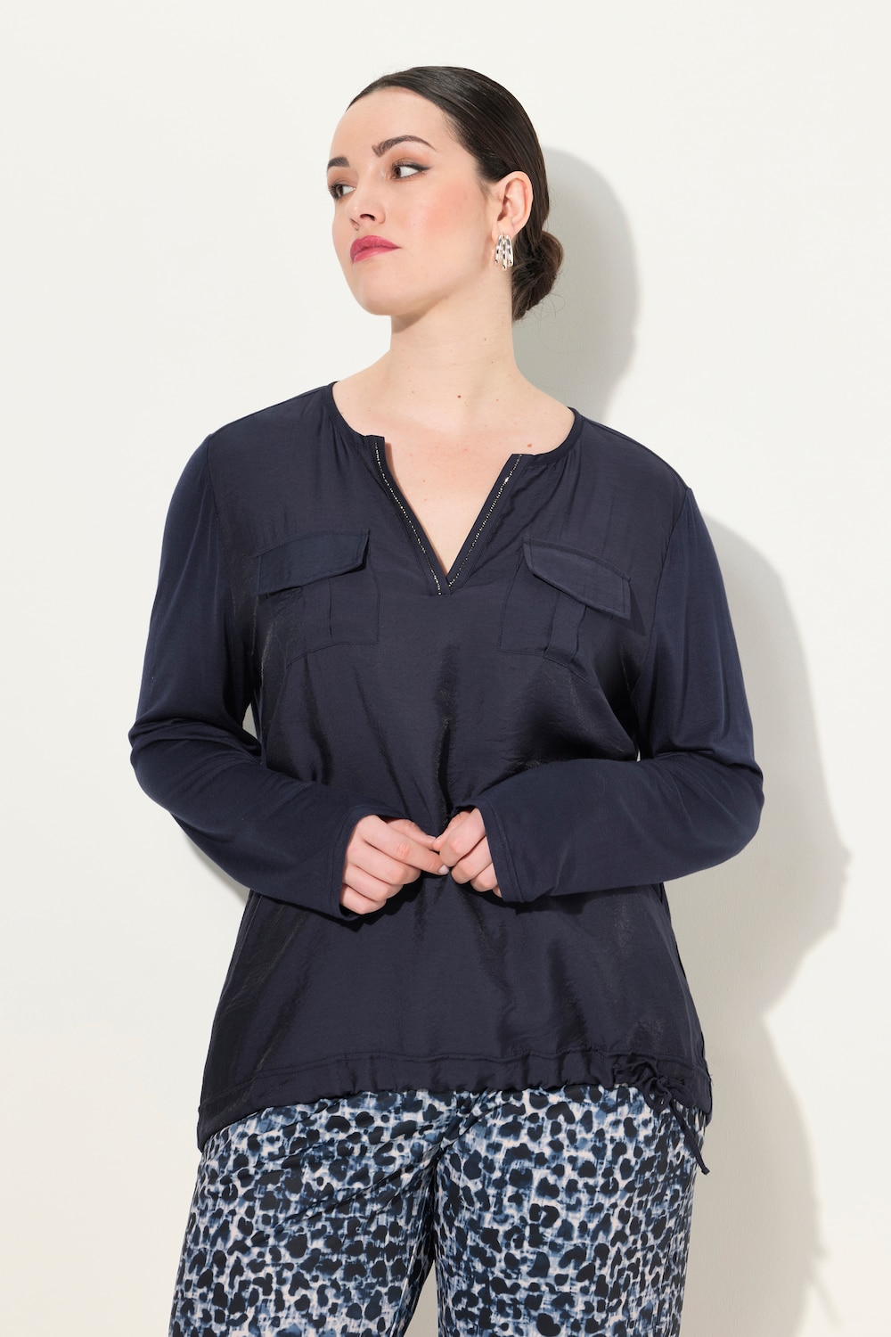Große Größen Blusenshirt, Damen, blau, Größe: 54/56, Viskose/Synthetische Fasern, Ulla Popken