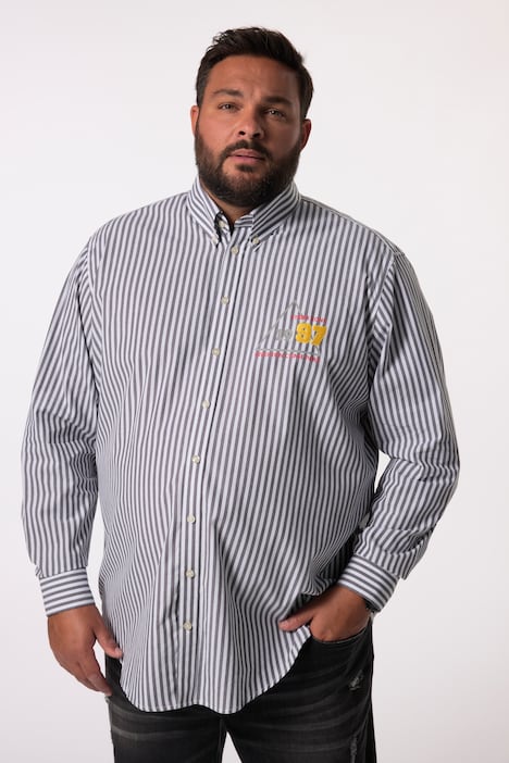 Men+ gestreept overhemd van een linnenmix, lange mouwen, buttondownkraag, modern fit, tot 8XL