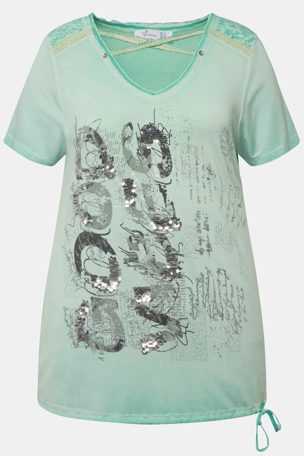 Stora storlekar T-shirt, Dam, turkos, storlek: 46, Viskos, Mia Moda
