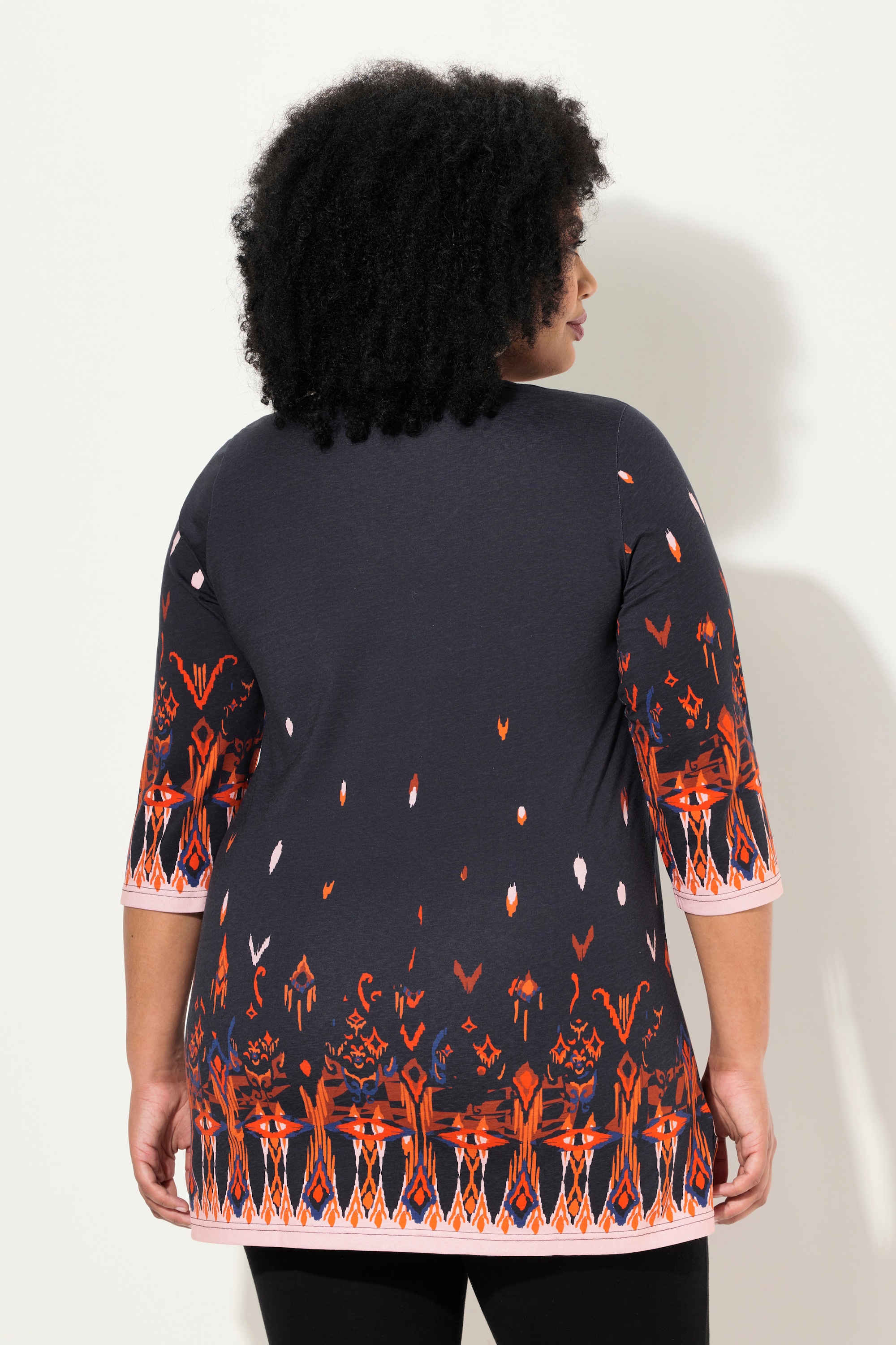Ulla Popken Damen große Größen Longshirt bedruckt V Ausschnitt 3 4 Arm 832962