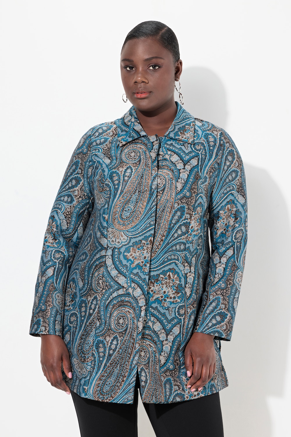 Große Größen Jacquard-Jacke, Damen, türkis, Größe: 58, Viskose/Polyester, Ulla Popken