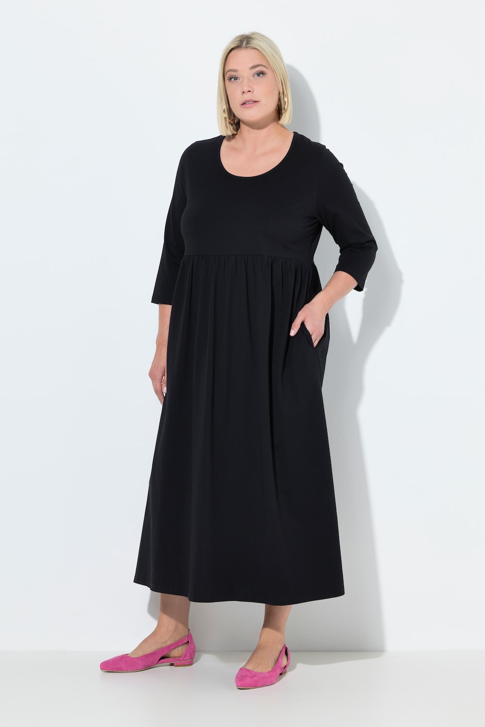 Große Größen Jersey-Maxikleid, Damen, schwarz, Größe: 54/56, Baumwolle, Ulla Popken