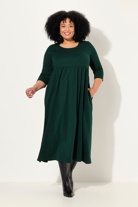 Jersey-Maxikleid, A-Linie, Rundhals, 3/4-Arm, Taschen