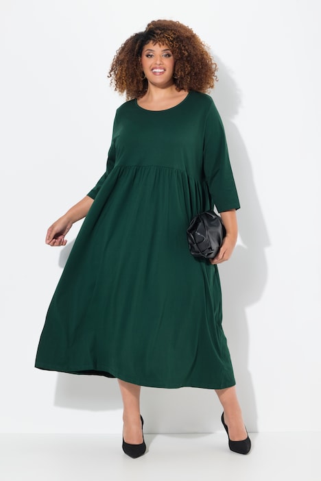 Cotton Knit 3/4 Sleeve Empire Pocket Dress