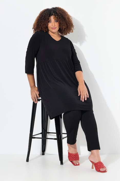 Matte Jersey Empire Waist 3/4 Sleeve Knit Tunic Dress