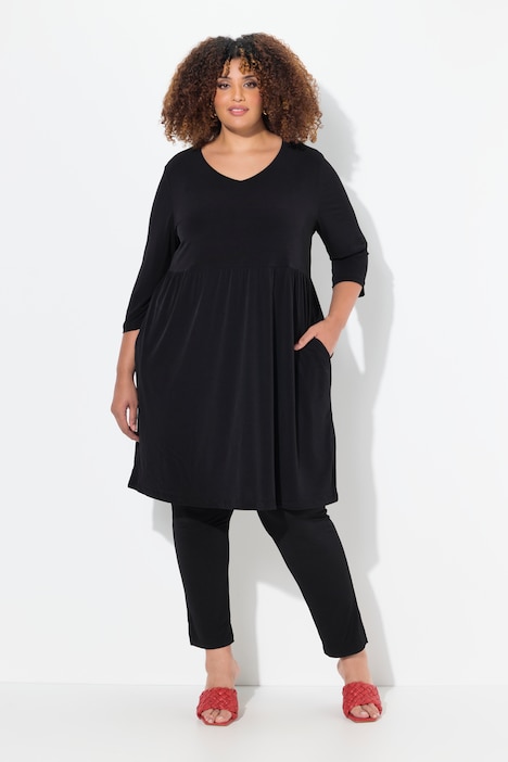 Matte Jersey Empire Waist 3/4 Sleeve Knit Tunic Dress