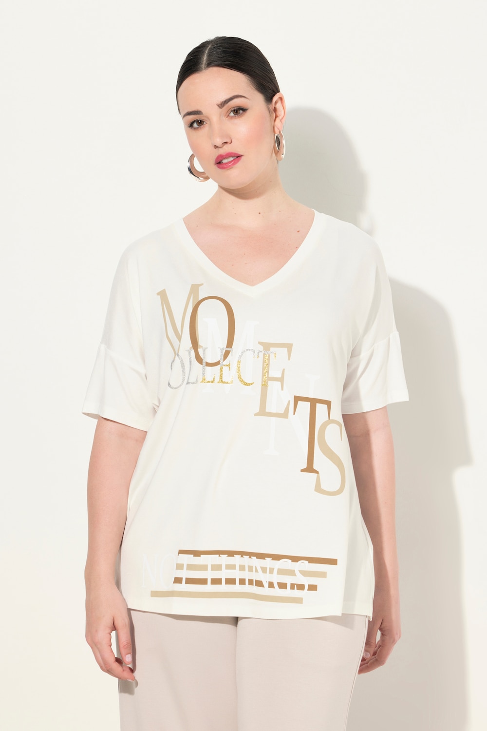 Große Größen T-Shirt, Damen, beige, Größe: 54/56, Viskose, Ulla Popken