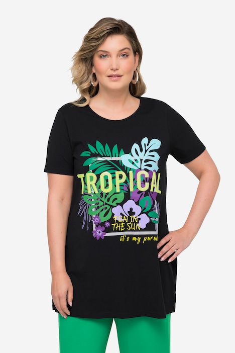 T-Shirt, lang, TROPICAL Motiv, Rundhals, Halbarm