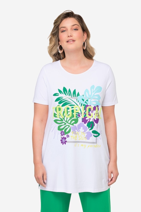 T-Shirt, lang, TROPICAL Motiv, Rundhals, Halbarm