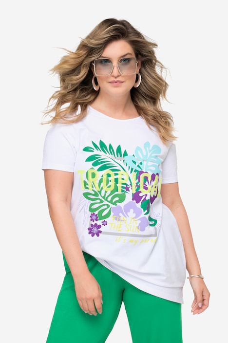 T-Shirt, lang, TROPICAL Motiv, Rundhals, Halbarm