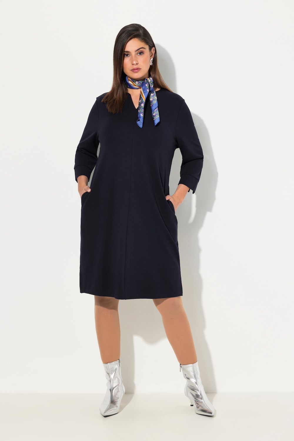 Große Größen Punto-Sweatkleid, Damen, blau, Größe: 50/52, Viskose/Synthetische Fasern, Ulla Popken