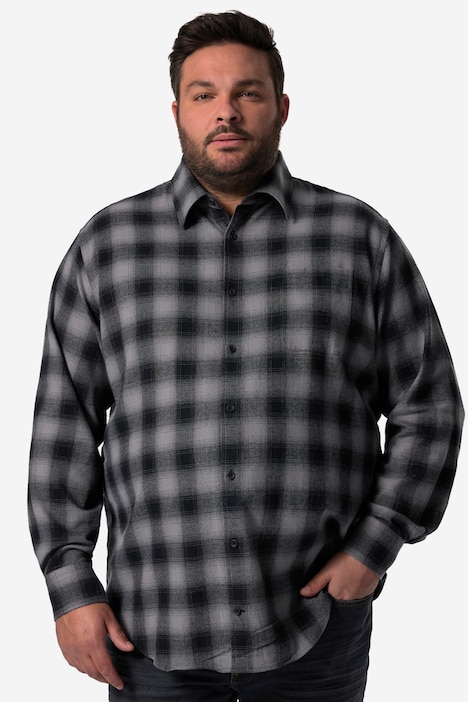 John F. Gee Karo-Flanellhemd, Langarm, Kentkragen, Modern Fit, bis 8 XL