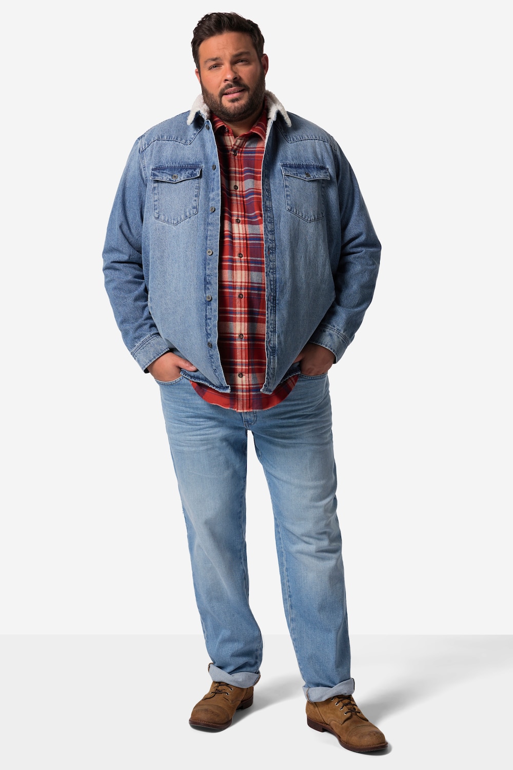 John F. Gee Karo-Flanellhemd, Langarm, Kentkragen, Modern Fit, bis 8 XL