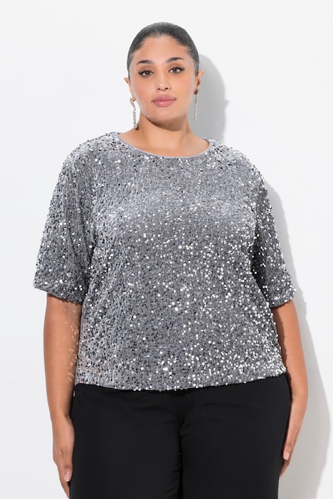 Sequined Short Sleeve Velvet Blouse