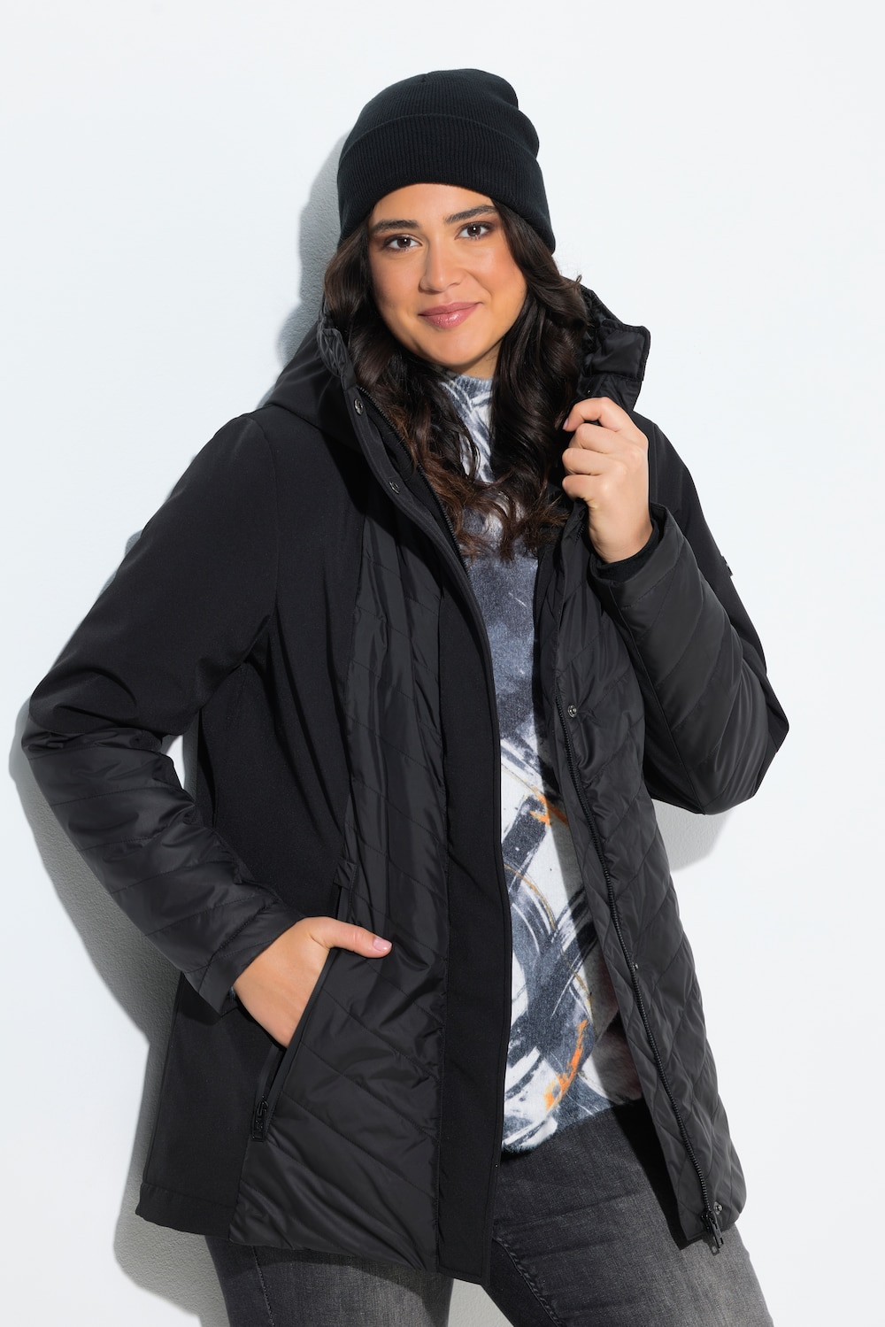 HYPRAR Softshell-Steppjacke, A-Linie, Kapuze, Wetterfunktion
