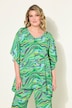 Kaftan, boxy passform, chiffon, tropisk trykk, V-utringning