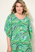 Kaftan, boxy passform, chiffon, tropisk trykk, V-utringning