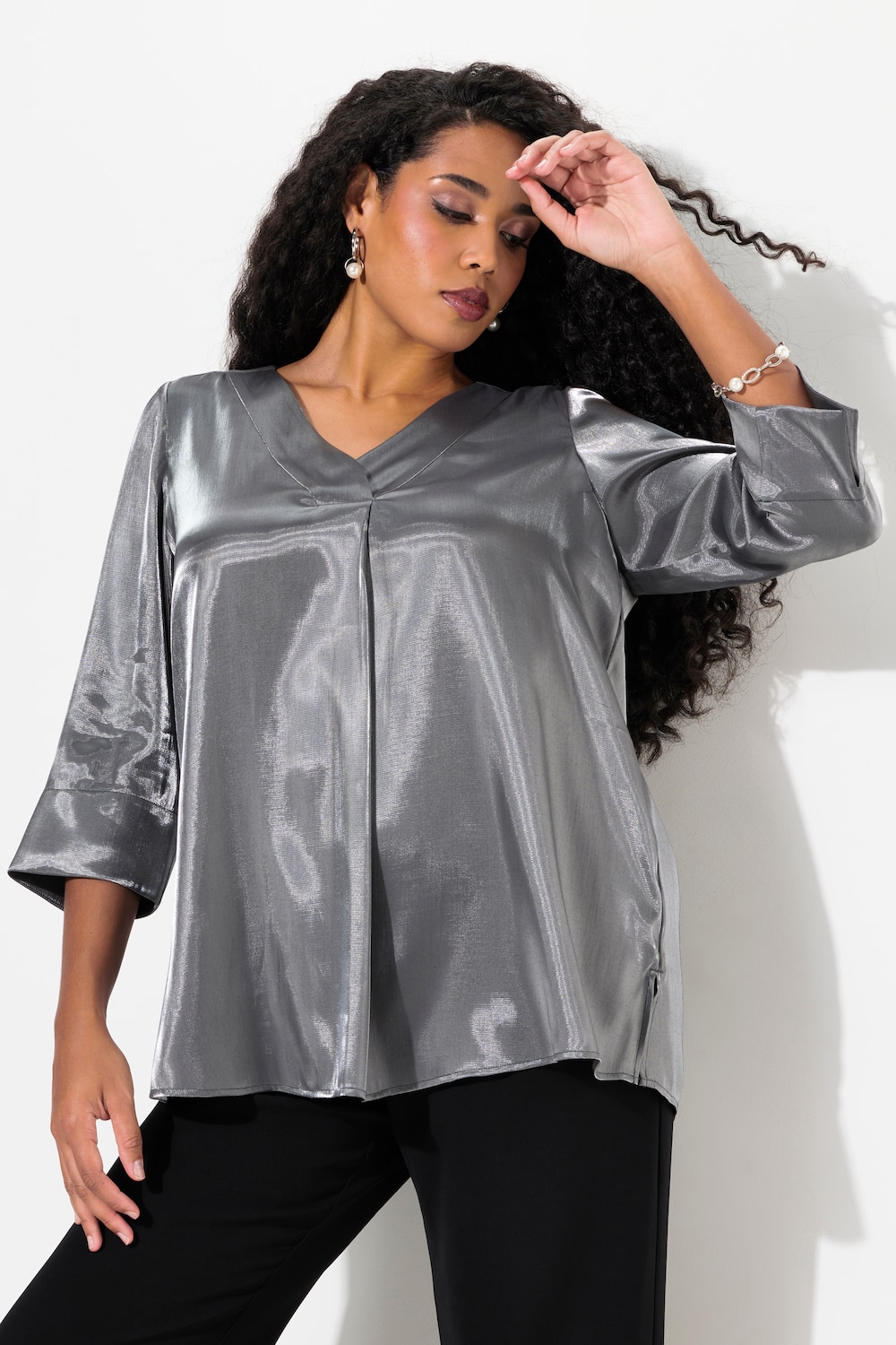 Große Größen Bluse, Damen, grau, Größe: 42/44, Viskose/Polyester, Ulla Popken