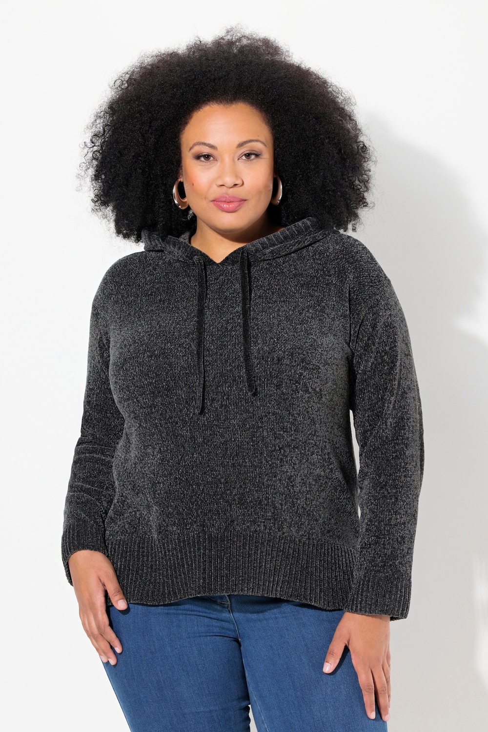 Große Größen Chenille-Hoodie, Damen, grau, Größe: 54/56, Polyester, Ulla Popken