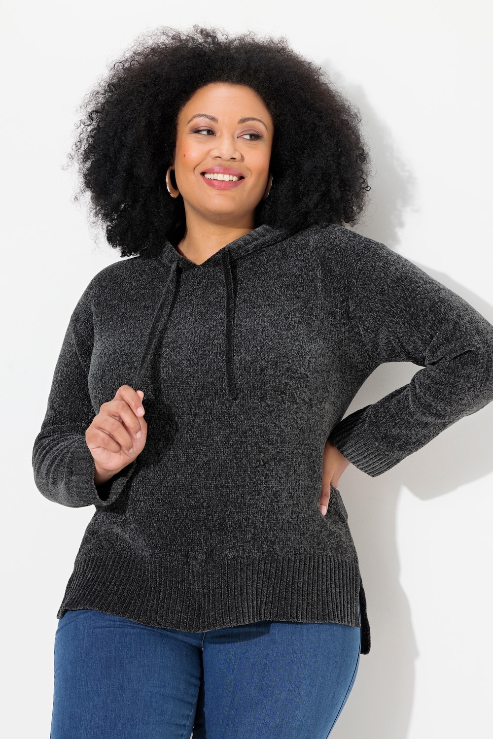 Große Größen Chenille-Hoodie, Damen, grau, Größe: 58/60, Polyester, Ulla Popken