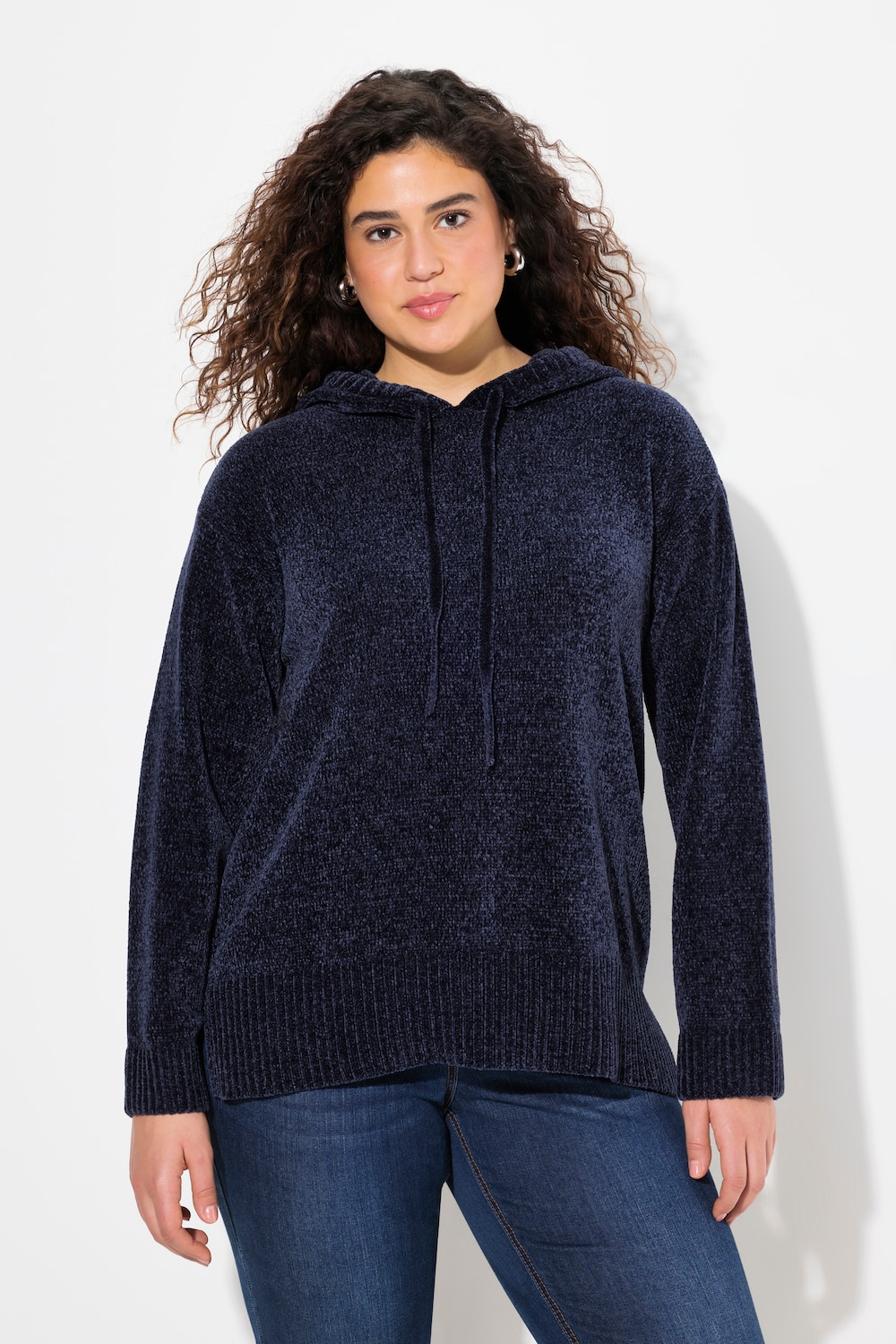 Große Größen Chenille-Hoodie, Damen, blau, Größe: 50/52, Polyester, Ulla Popken