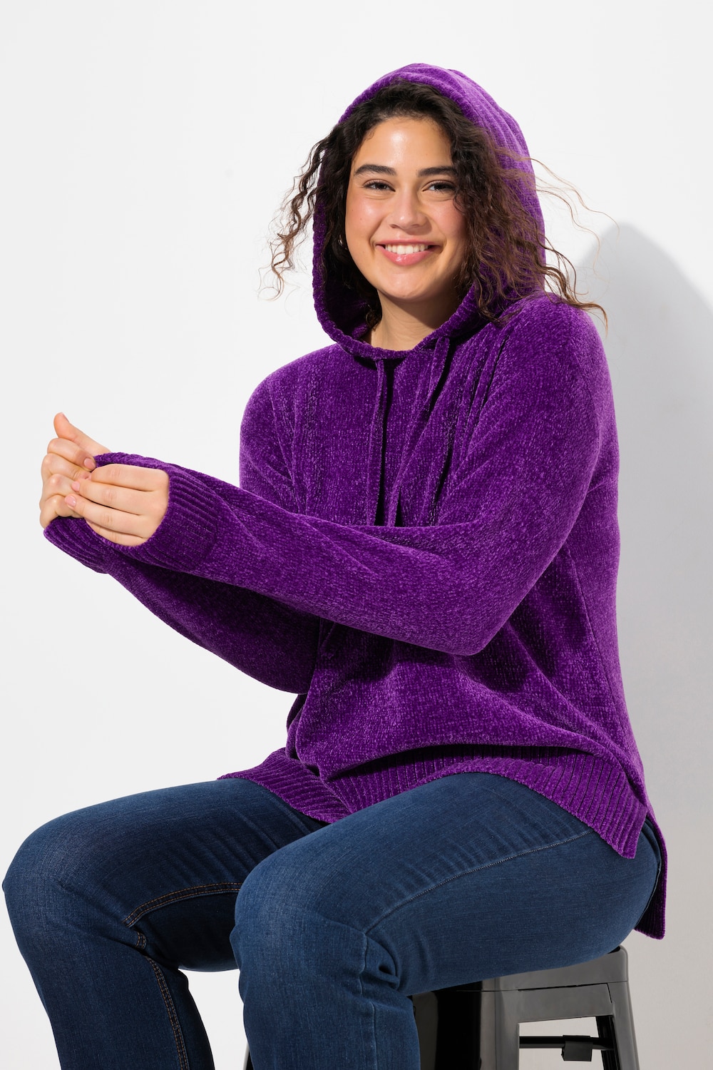 Große Größen Chenille-Hoodie, Damen, lila, Größe: 58/60, Polyester, Ulla Popken