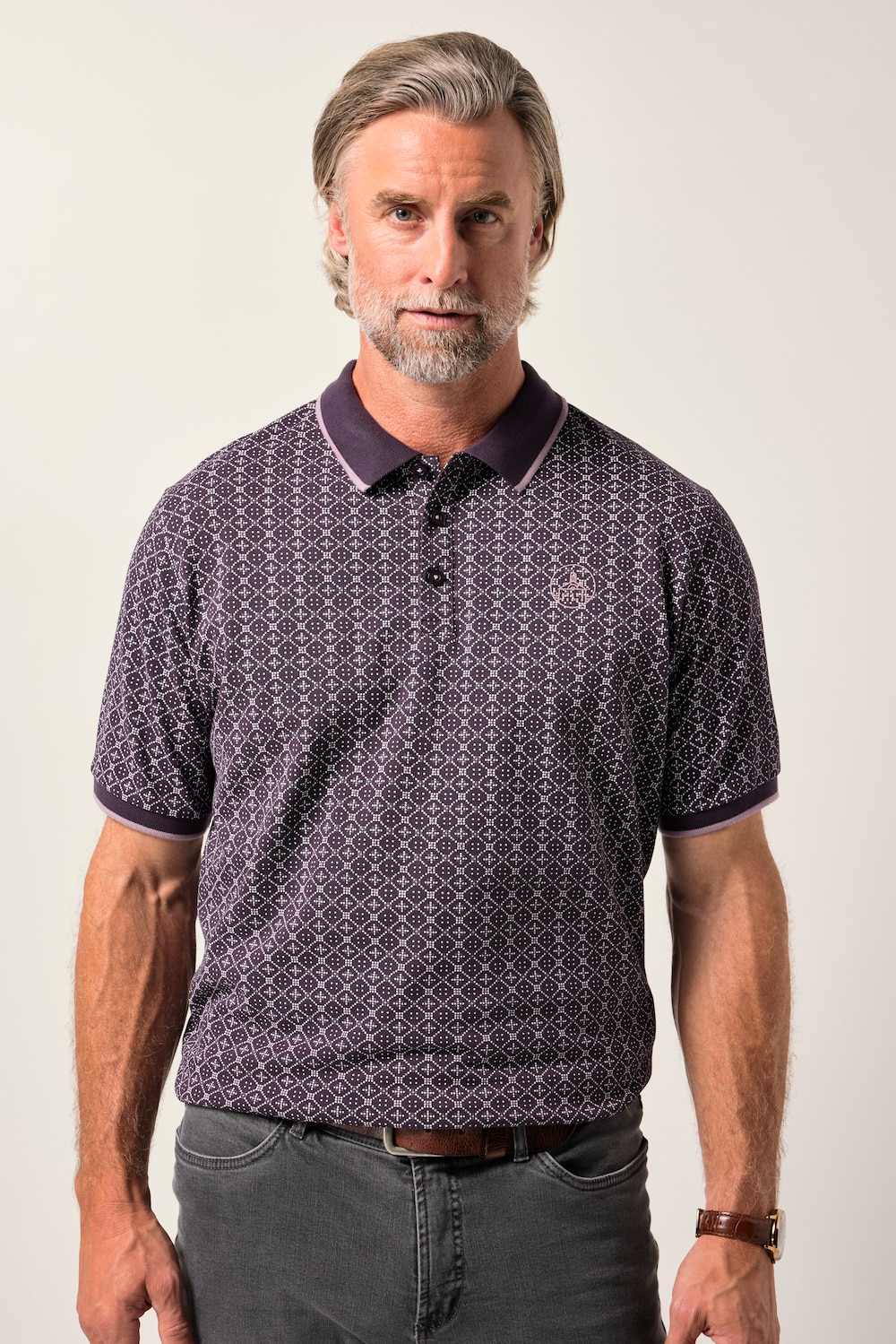 Boston Park Poloshirt, Halbarm, Allover-Muster, bis 84/86