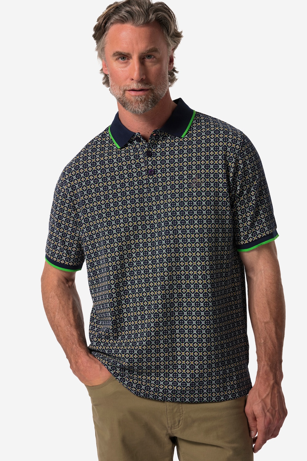 Boston Park Poloshirt, Halbarm, Allover-Muster, bis 84/86