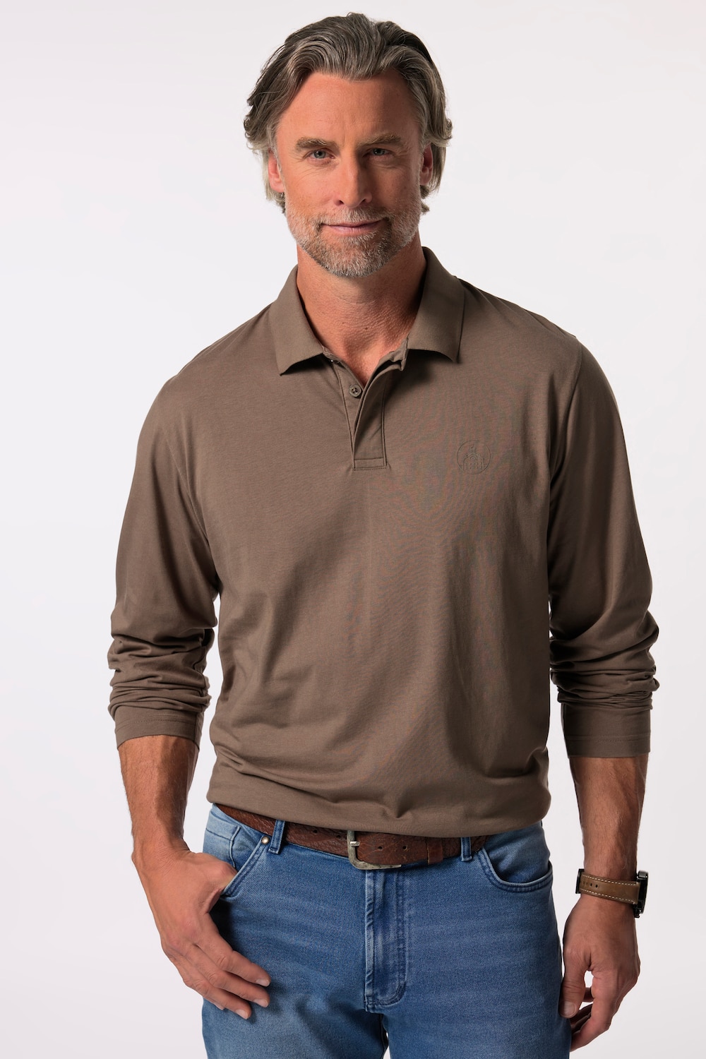 Boston Park poloshirt, lange mouwen, verborgen buttondown-kraag, tot 52/54 / 84/86