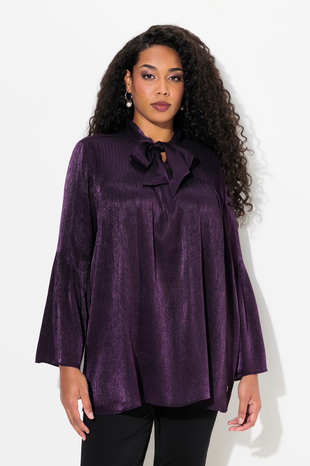 Große Größen Schluppenbluse, Damen, lila, Größe: 50/52, Viskose/Polyester, Ulla Popken