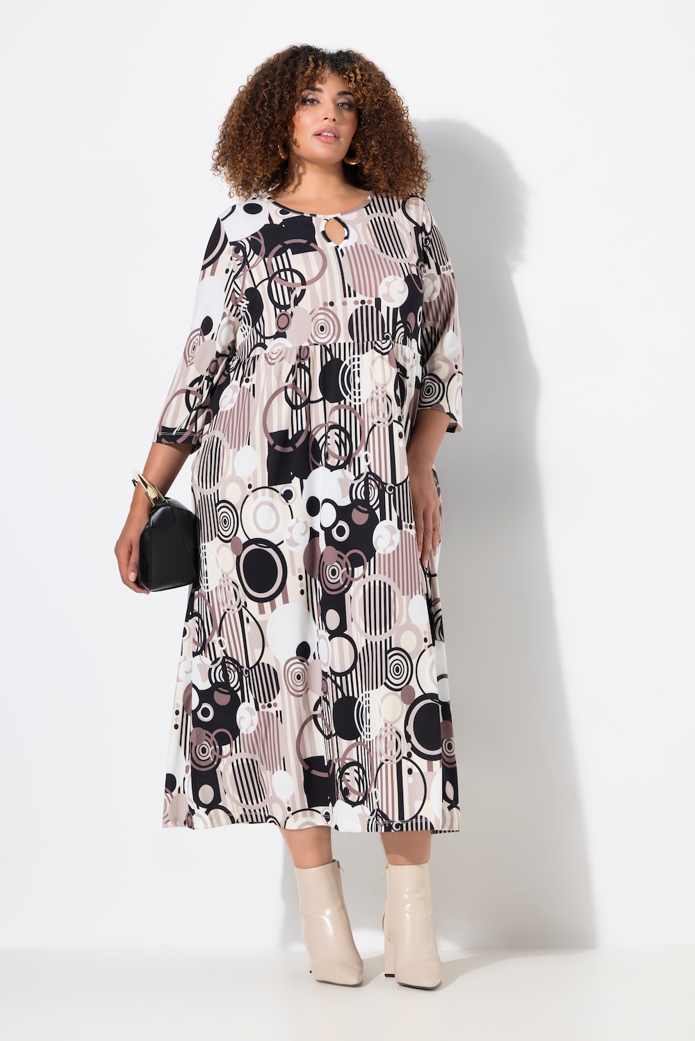 Jersey-Maxikleid, A-Linie, Rundhals, 3/4-Arm, Taschen
