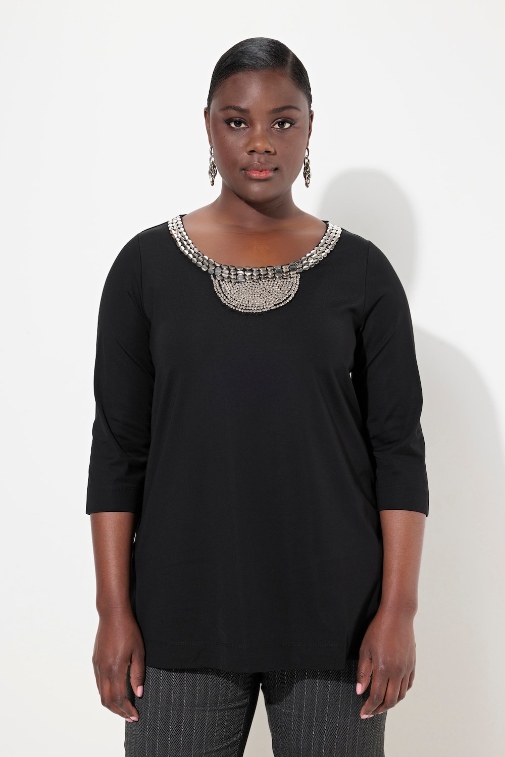 Große Größen Shirt, Damen, schwarz, Größe: 42/44, Viskose/Synthetische Fasern/Elasthan, Ulla Popken