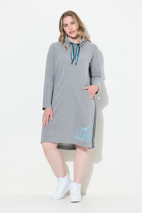 Graphic Lettering Long Sleeve High Collared Dress