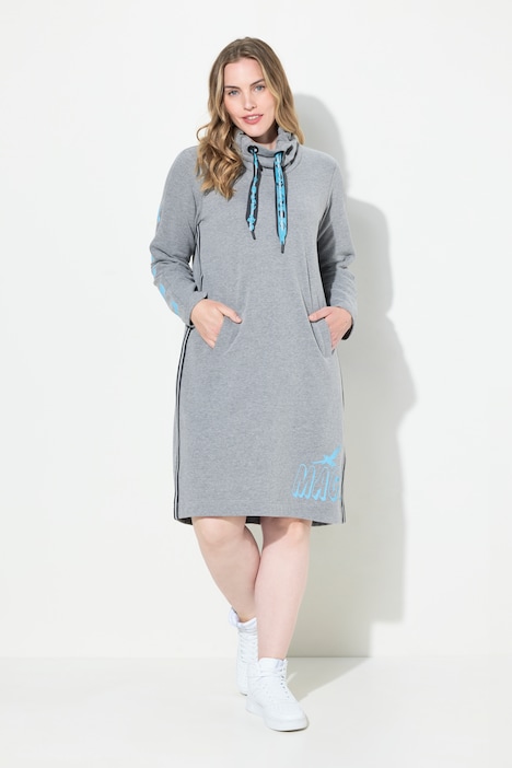 Graphic Lettering Long Sleeve High Collared Dress