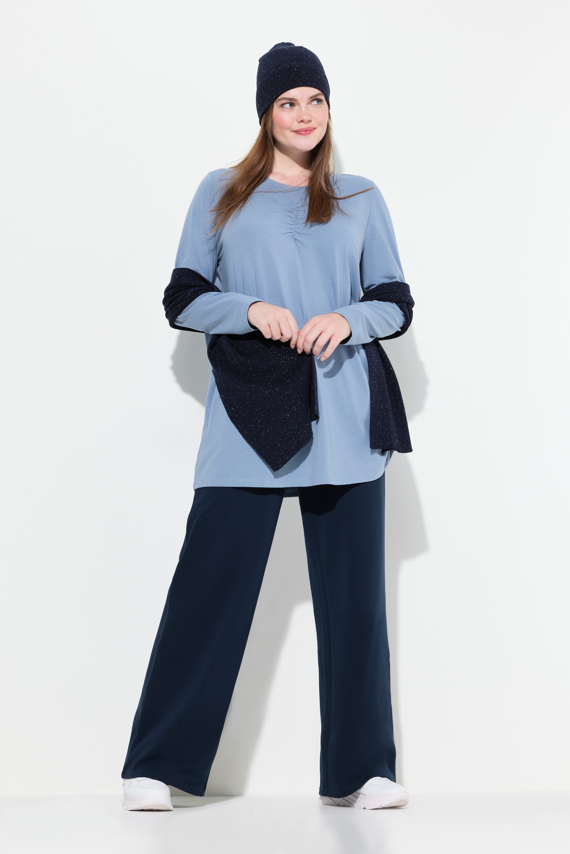 Ulla Popken Damen große Größen Longshirt drapiert Rundhals Langarm