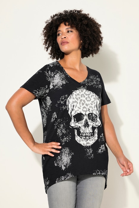 T-Shirt, Leo-Totenkopf, V-ausschnitt, Halbarm