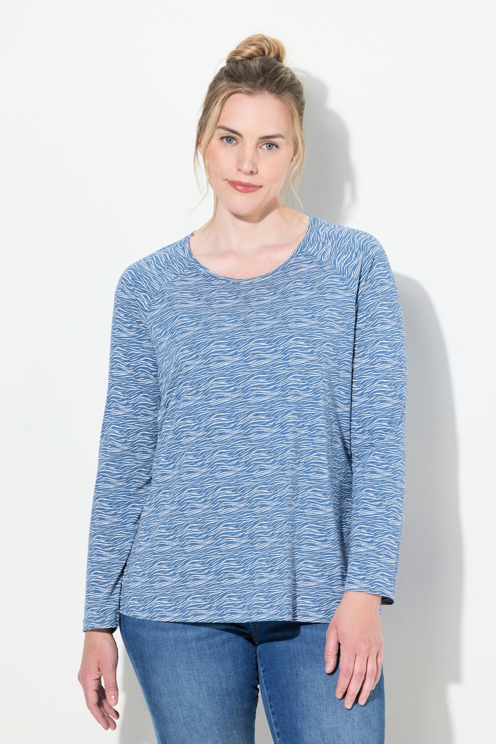 Große Größen Langarmshirt, Damen, blau, Größe: M, Baumwolle, LAURASON