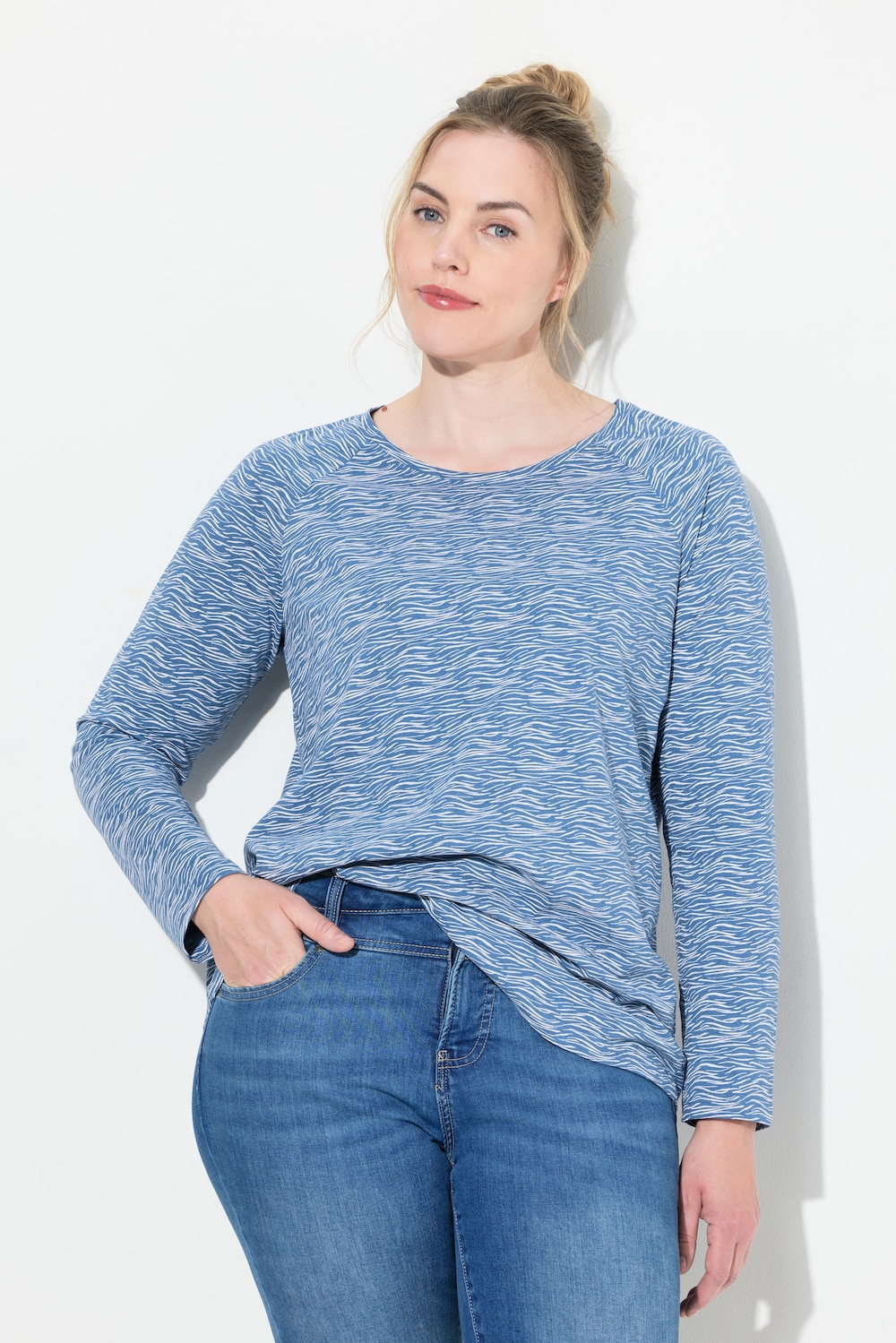 Große Größen Langarmshirt, Damen, blau, Größe: XXL, Baumwolle, LAURASON